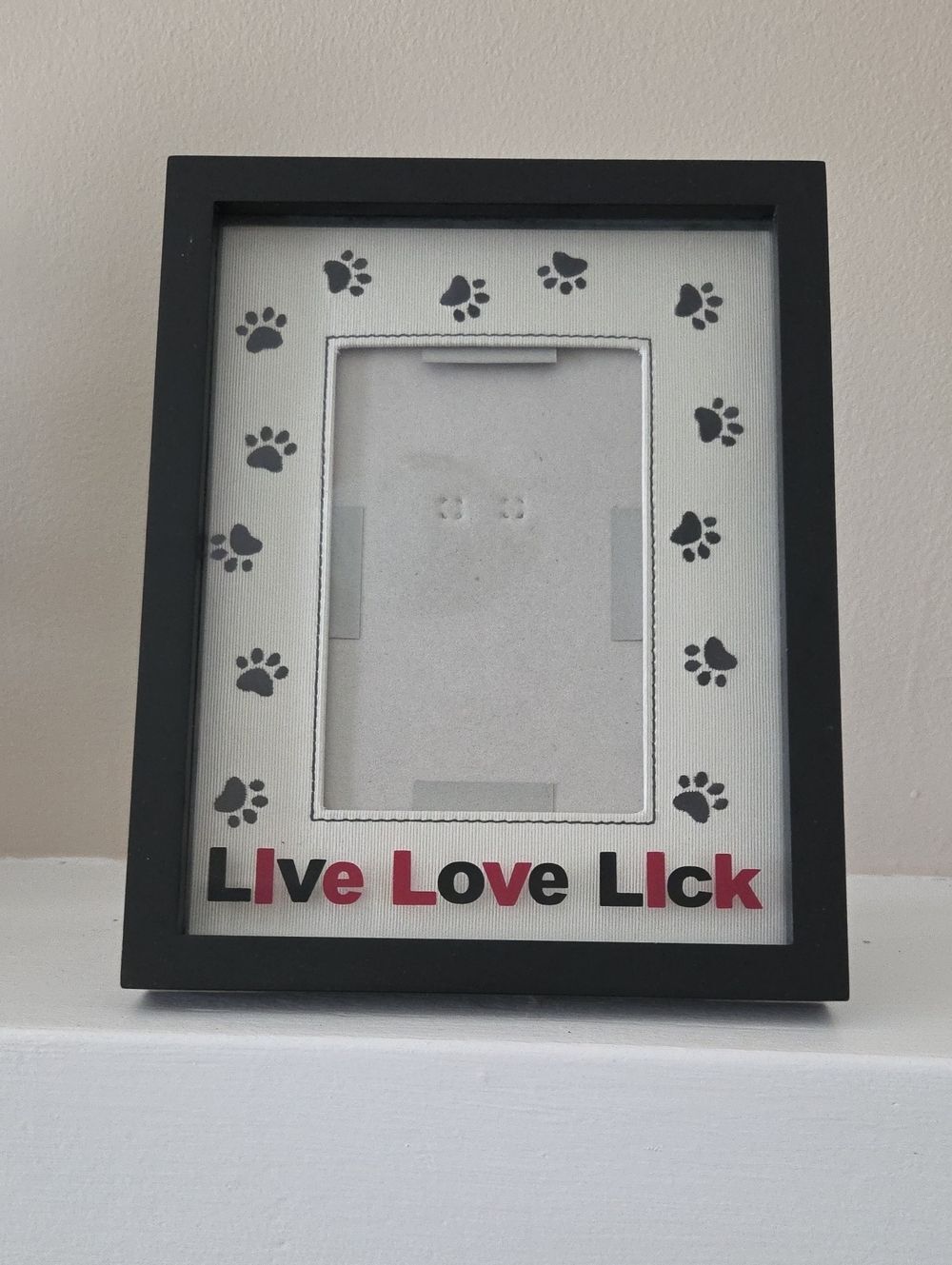 Live Love Lick Pawprint Photo Frame - Black & White with Red Accents